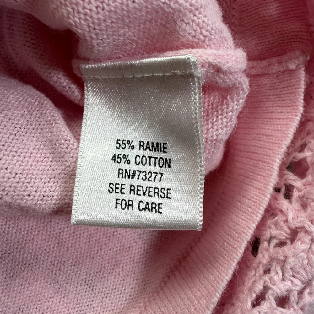 Croft‎ & Barrow Crochet Sweater Women L Good Pink V-Neck 3/4 Sleeve Knit Top